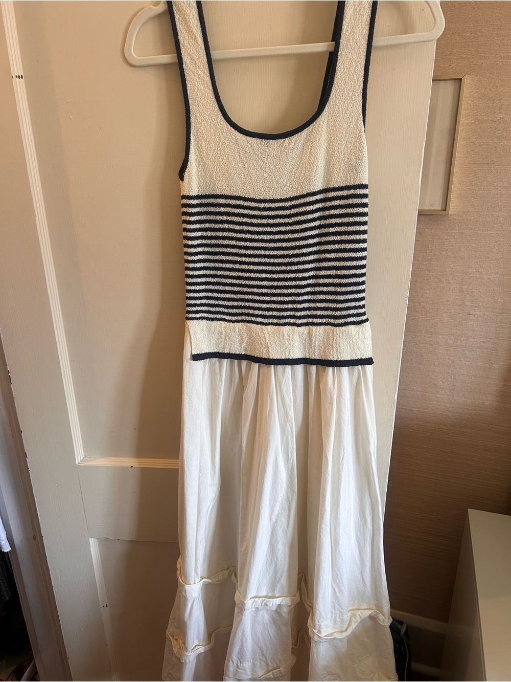 Moon River Cream Maxi Skirt with Navy Trim - Picture 4 of 4